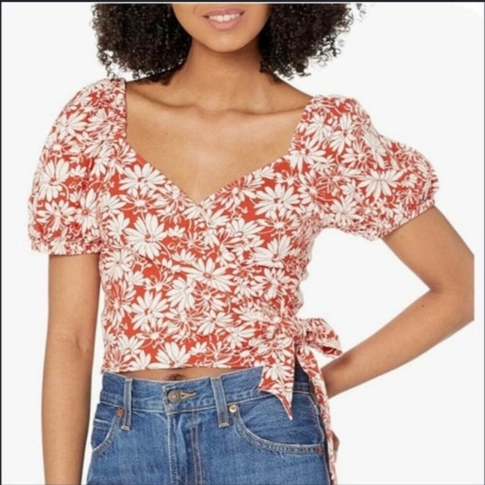 Madewell Anita Linen Wrap Floral Cropped Top